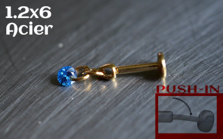 Labret Push-in 1.2x6 Acier Dore - zircon saphyr