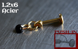 Labret Push-in 1.2x6 Acier Dore - zircon black