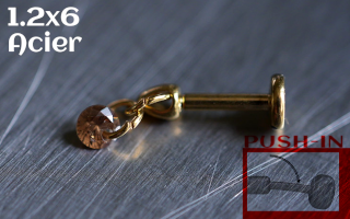 Labret Push-in 1.2x6 Acier Dore - zircon ambre