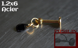 Labret Push-in 1.2x6 Acier Dore - zircon black