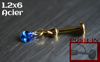 Labret Push-in 1.2x6 Acier Dore - zircon saphyr