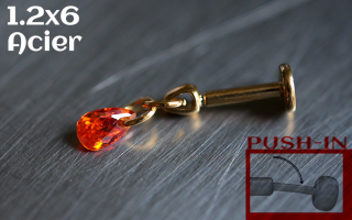 Labret Push-in 1.2x6 Acier Dore - zircon ruby