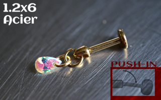 Labret Push-in 1.2x6 Acier Dore - zircon irise
