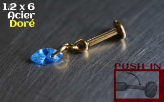 Labret Push-in 1.2x6 Acier Dore - zircon aqua