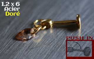 Labret Push-in 1.2x6 Acier Dore - zircon ambre