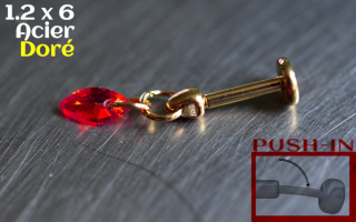 Labret Push-in 1.2x6 Acier Dore - zircon ruby