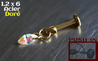 Labret Push-in 1.2x6 Acier Dore - zircon irise