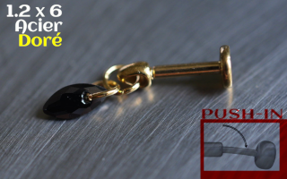 Labret Push-in 1.2x6 Acier Dore - zircon black