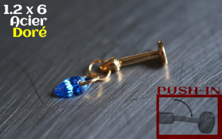 Labret Push-in 1.2x6 Acier Dore - zircon saphyr
