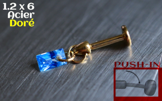 Labret Push-in 1.2x6 Acier Dore - zircon saphyr