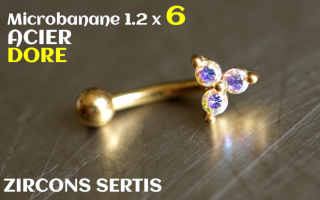 Banane 1.2 x 6 - Acier dore - zircons sertis irises