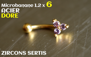 Banane 1.2 x 6 - Acier dore - zircons sertis amethyste