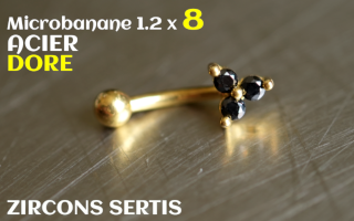 Banane 1.2 x 6 - Acier dore - zircons sertis noirs