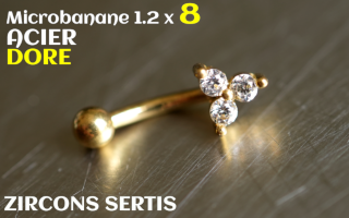 Banane 1.2 x 6 - Acier dore - zircons sertis cristal