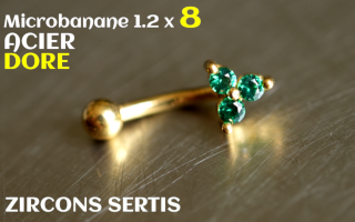 Banane 1.2 x 6 - Acier dore - zircons sertis emeraude
