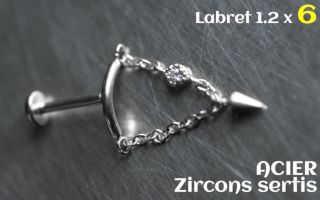 Labret 1.2 x 6 Acier - zircons sertis