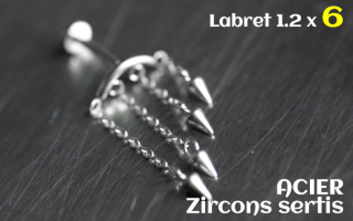 Labret 1.2 x 6 Acier - zircons sertis