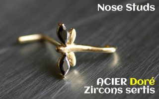 Nose studs Acier Dore 0.8- zircons sertis