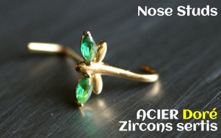 Nose studs Acier Dore 0.8- zircons sertis