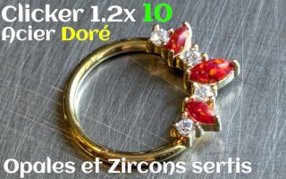 clicker 1.2 x 10 Acier Dore Zircons et opales sertis