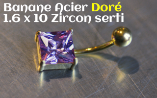 Bananes Acier 1.6x10 Zircon carre serti - Acier Dore