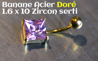 Bananes Acier 1.6x10 Zircon carre serti - Acier Dore