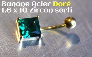 Bananes Acier 1.6x10 Zircon carre serti - Acier Dore