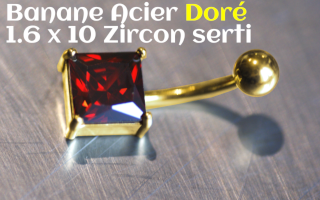 Bananes Acier 1.6x10 Zircon carre serti - Acier Dore