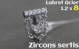 Labret Acier 1.2x8 zircon sertis