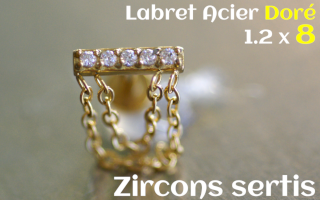 Labret Acier Dore 1.2x8 zircon sertis