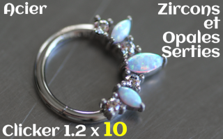 Clicker Acier 1.2x10 zircon et opales serties