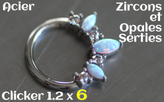 Clicker Acier 1.2x6 zircon et opales serties