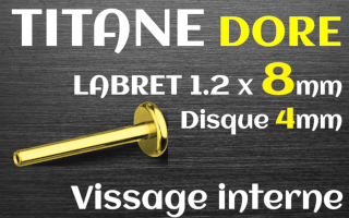 Base labret 1.2x8 Titane dore vissage - base 4 mm - vissage interne