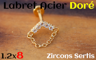 Labret 1.2x8 Acier Dore - zircon sertis