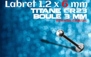 Labret Titane 1.2x6 - boule 3 mm - zircon cristal serti