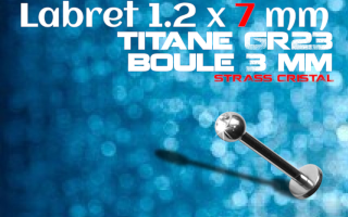 Labret Titane 1.2x7 - boule 3 mm - zircon cristal serti