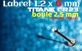Labret Titane 1.2x6 - boule 2.5 mm - zircon cristal serti