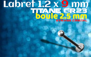 Labret Titane 1.2x9 - boule 2.5 mm - zircon cristal serti