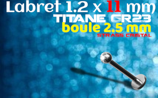 Labret Titane 1.2x11 - boule 2.5 mm - zircon cristal serti