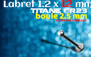 Labret Titane 1.2x12 - boule 2.5 mm - zircon cristal serti