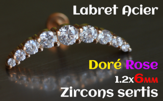 labret 1.2x6 Acier Dore rose - zircon sertis