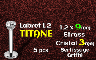 labret titane 1.2x9 - zircon cristal serti 3mm - vissage interne