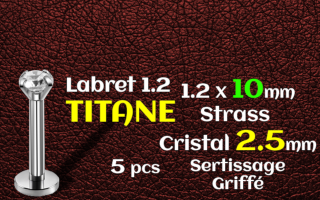 labret titane 1.2x10 - zircon cristal serti 2.5mm - vissage interne