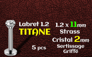 labret titane 1.2x11 - zircon cristal serti 2mm - vissage interne