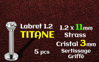 labret titane 1.2x11 - zircon cristal serti 3mm - vissage interne