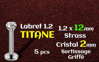 labret titane 1.2x12 - zircon cristal serti 2mm - vissage interne