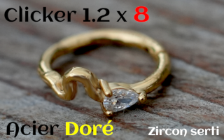 clicker 1.2x8 Acier doré - zircon serti