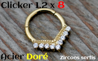 clicker 1.2x8 Acier doré - zircon serti