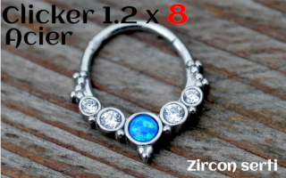 clicker 1.2x8 Acier zircon serti - opale