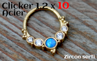 clicker 1.2x10 Acier Dore zircon serti - opale